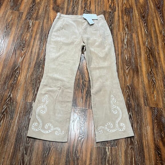 New‎ Womens L Tan Leather Suede Pants 32 X 30 Pamela McCoy High Rise - Picture 1 of 10